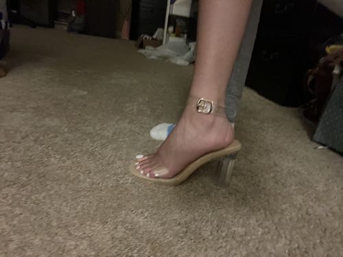 Customer photo review of Petite Ankle Strap Clear Heel Sandals BS134