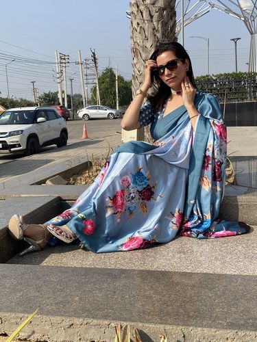 Customer photo review of BLUE HEAVEN PRINT SAGA SAREE