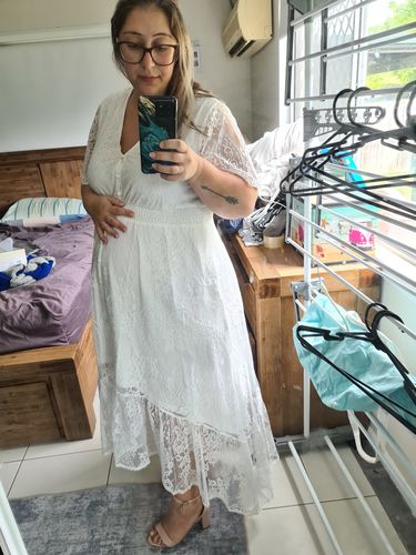 Customer photo review of The Wanderer White Lace Maternity Gown