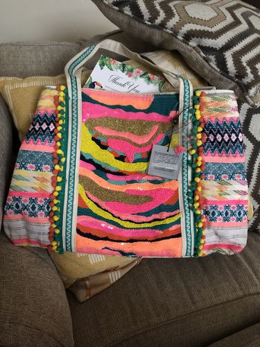 Customer photo review of Daphne Embellished Multi-colored Hand Beaded Tote