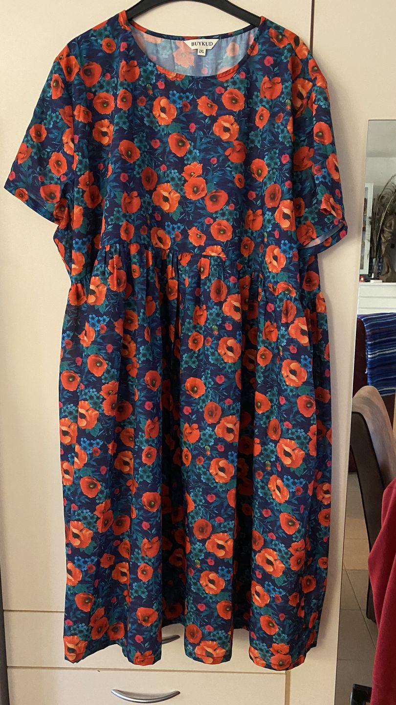 Customer photo review of Plus Size - Print Cotton Linen Loose A-Line Dress