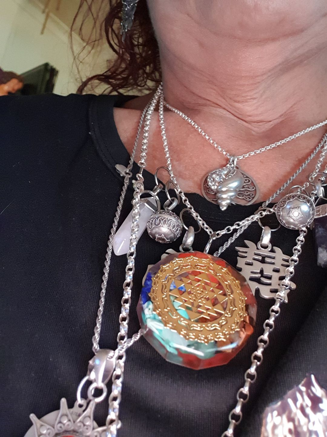 Customer photo review of Sacred Sri Yantra Orgonite Chakra Necklace