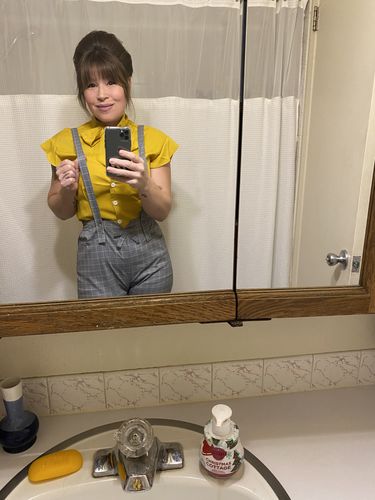 Customer photo review of 2PCS 1950s Blouse Top & Suspender Pants