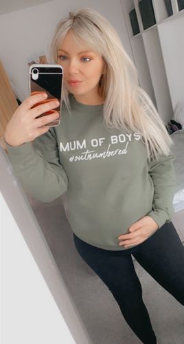 Customer photo review of Mum of Boys Hashtag Outnumbered Sweatshirt (MRK X)