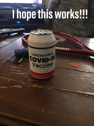Customer photo review of Covid-19 Vaccine Beersy Silicone Sleeve Hide-a-Beer Can Cooler
