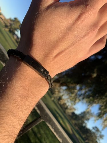 Customer photo review of 6mm Black on Black Steel Italian Leather Engravable Bracelet