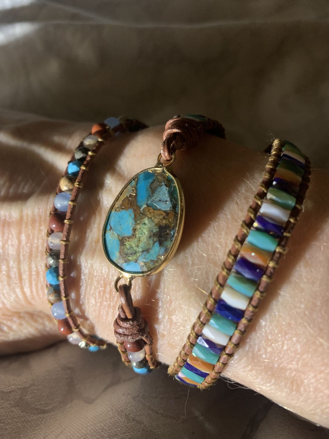Customer photo review of Natural Turquoise & Jasper Wrap Bracelet