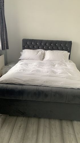 Customer photo review of Plano Cream Sleigh Bed Frame Plain End