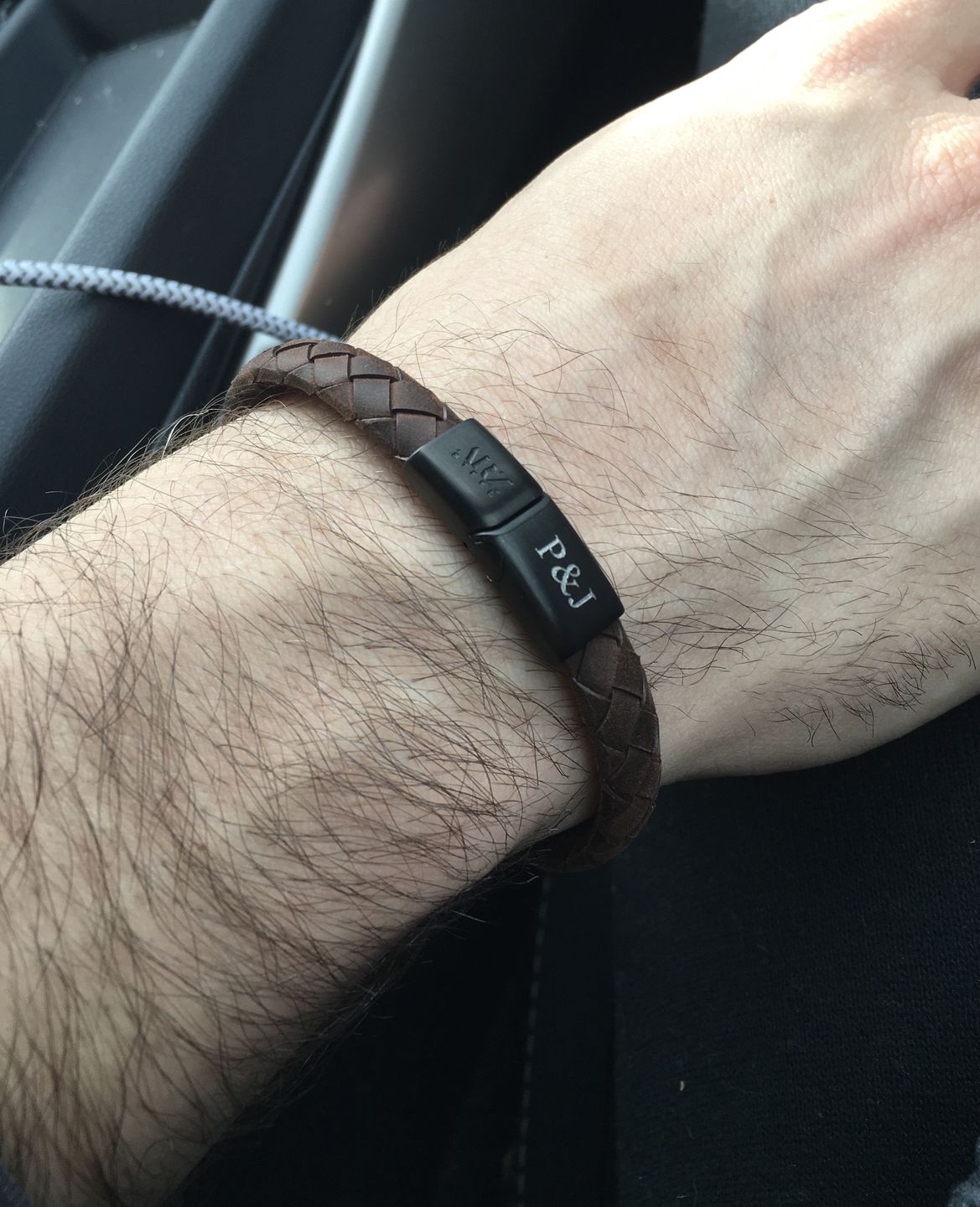 Customer photo review of 8mm Flat Italian Leather Engravable Bracelet