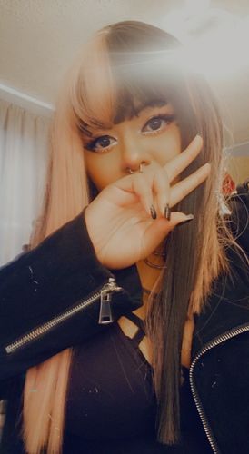 Customer photo review of Harajuku fashion black pink mixed color wig yc23508
