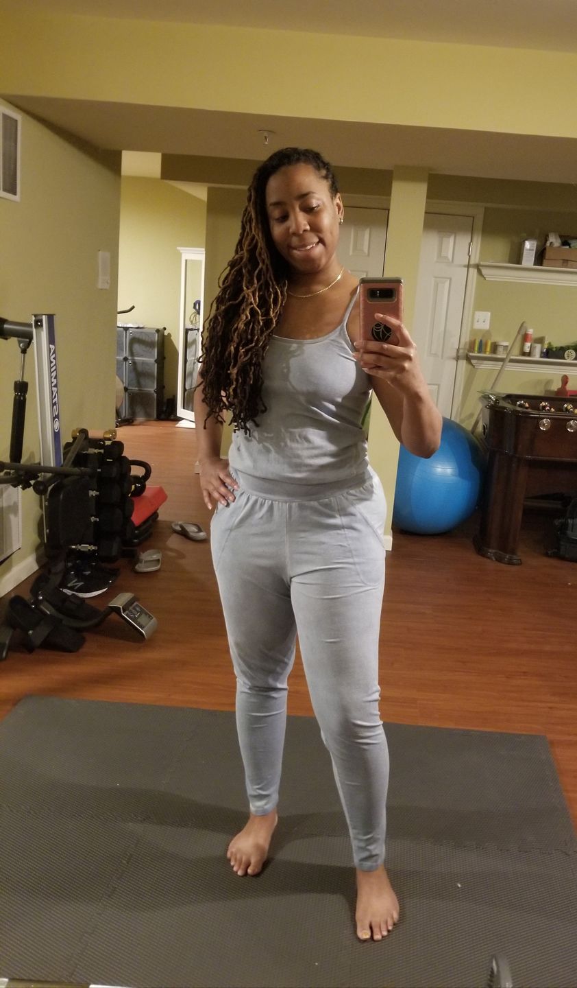 Customer photo review of Stonewash Long Yoga Jumpsuit