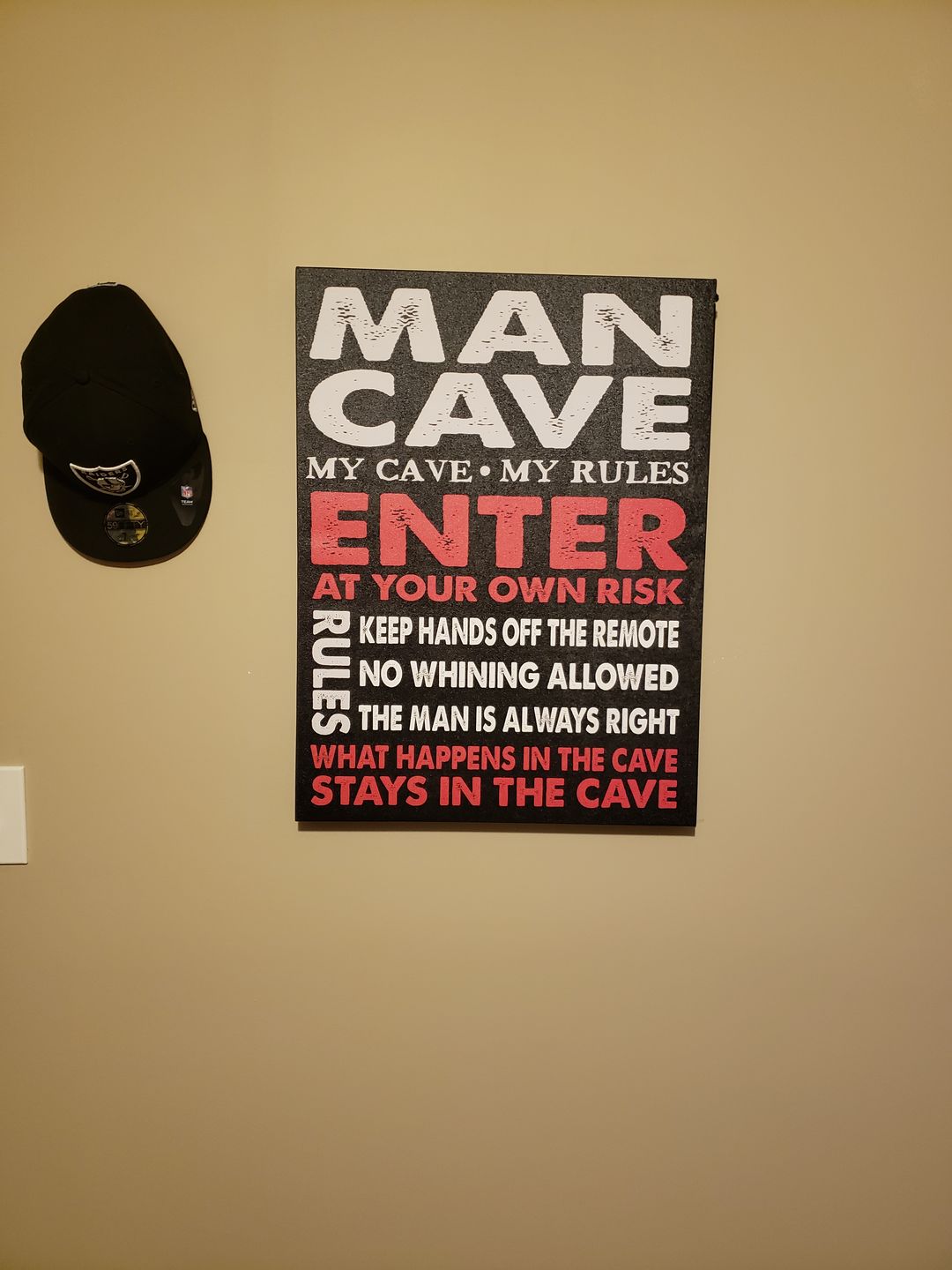 Customer photo review of Man Cave Sign Canvas Wall Art, Man Cave Decor - The Perfect Man Cave Gift Man Cave Wall Art