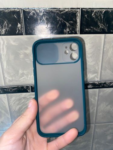 Customer photo review of Slide Camera Lens Protection Clear Back Dark Green iPhone Case