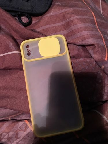 Customer photo review of Slide Camera Lens Protection Clear Back Yellow iPhone Case