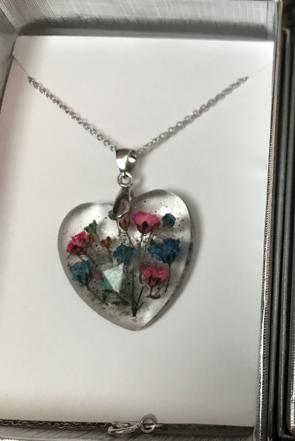 Customer photo review of Flower Heart Necklace with Real Flower and Cremains