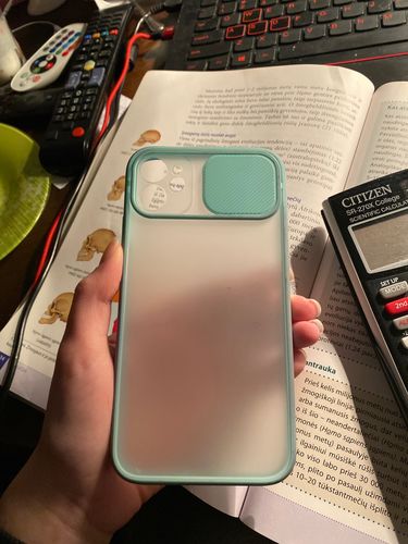 Customer photo review of Slide Camera Lens Protection Clear Back Mint Green iPhone Case