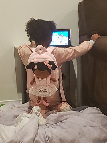 Customer photo review of Personalized Leyadoll Doll Backpack (Strawberry) - 2 Skin Tones