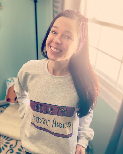 Customer photo review of Hello I'm Probably Anxious (Nametag) -- Sweatshirt