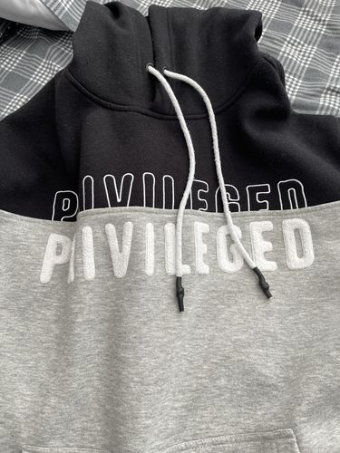 Customer photo review of Chenille Embroidered Privileged Fleece Pullover Heather Grey (BF0574)