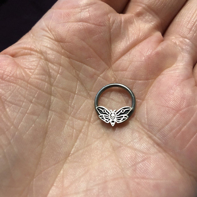 Customer photo review of 16G Death's Head Moth Captive Bead Ring