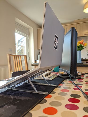 Customer photo review of Laptop Stand | Aluminium, Portable & Foldable