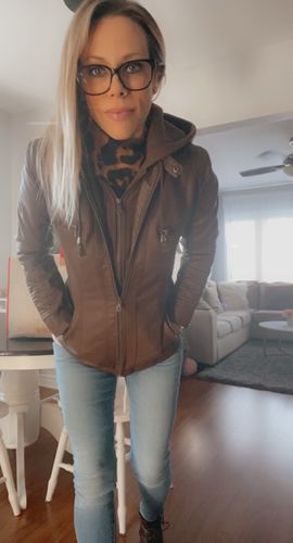 Customer photo review of Leather Hooded Jacket (XS-7XL)