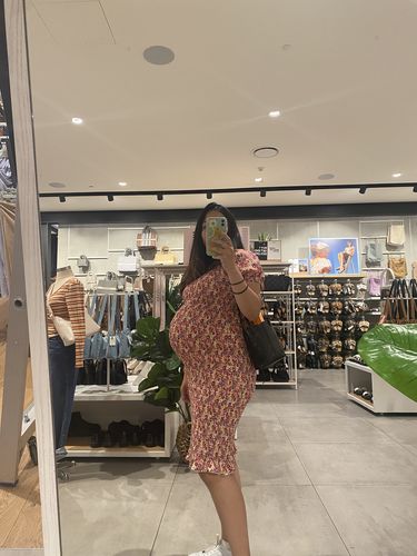 Customer photo review of Confetti Shirred Maternity Dress