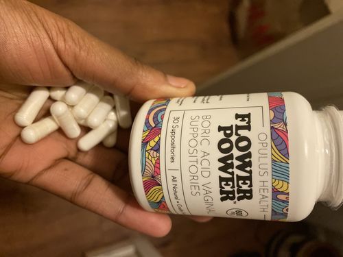 Customer photo review of Flower Power® Boric Acid Suppositories for Odor and Balance (30ct/ea)