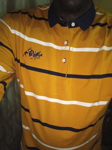 Customer photo review of Mens Pony Polo Shirt Striped Slim Fit Long Sleeved