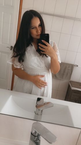 Customer photo review of The Wanderer White Lace Maternity Gown
