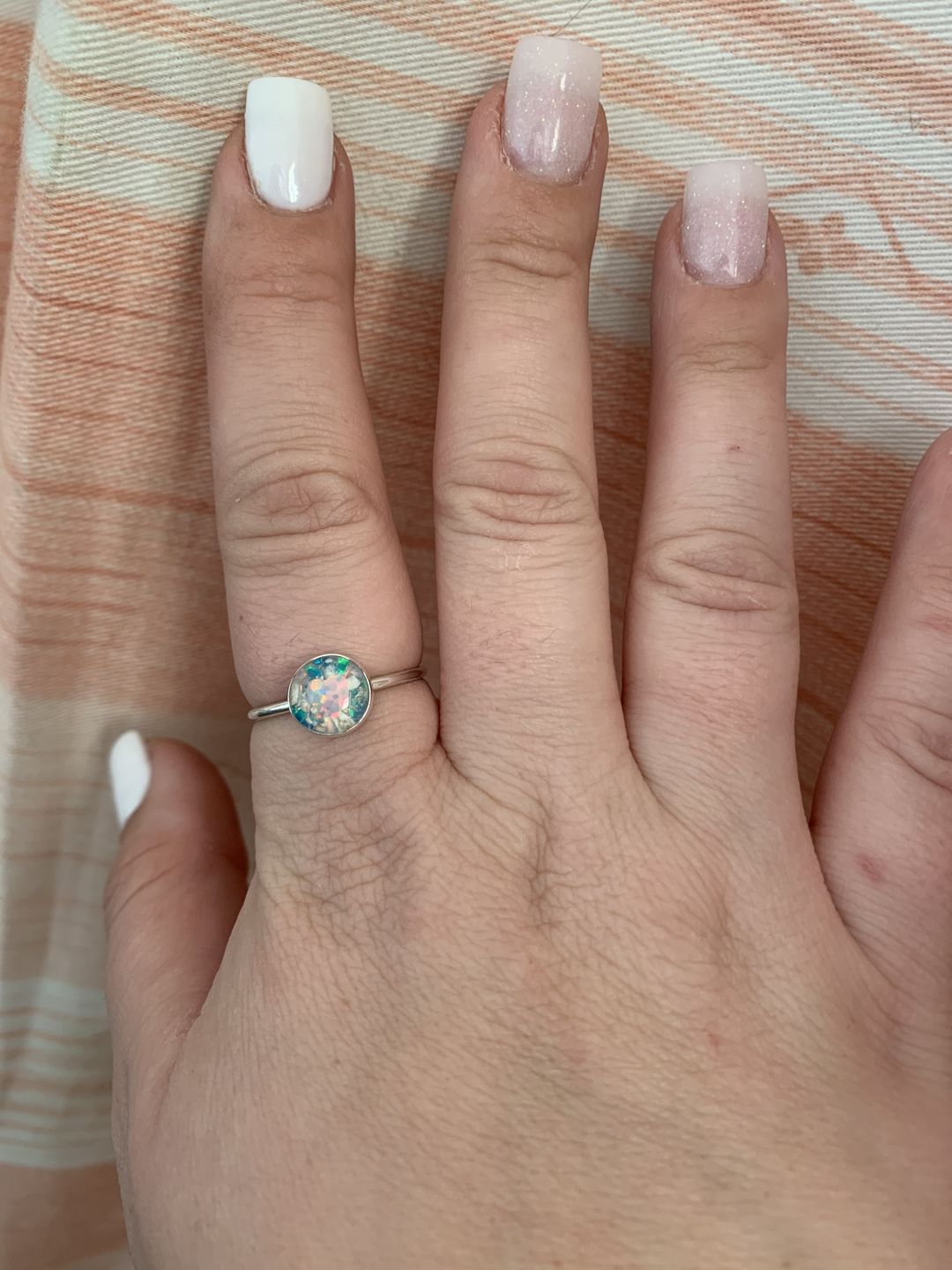 Customer photo review of Opal Heart Ring with Cremation Ashes