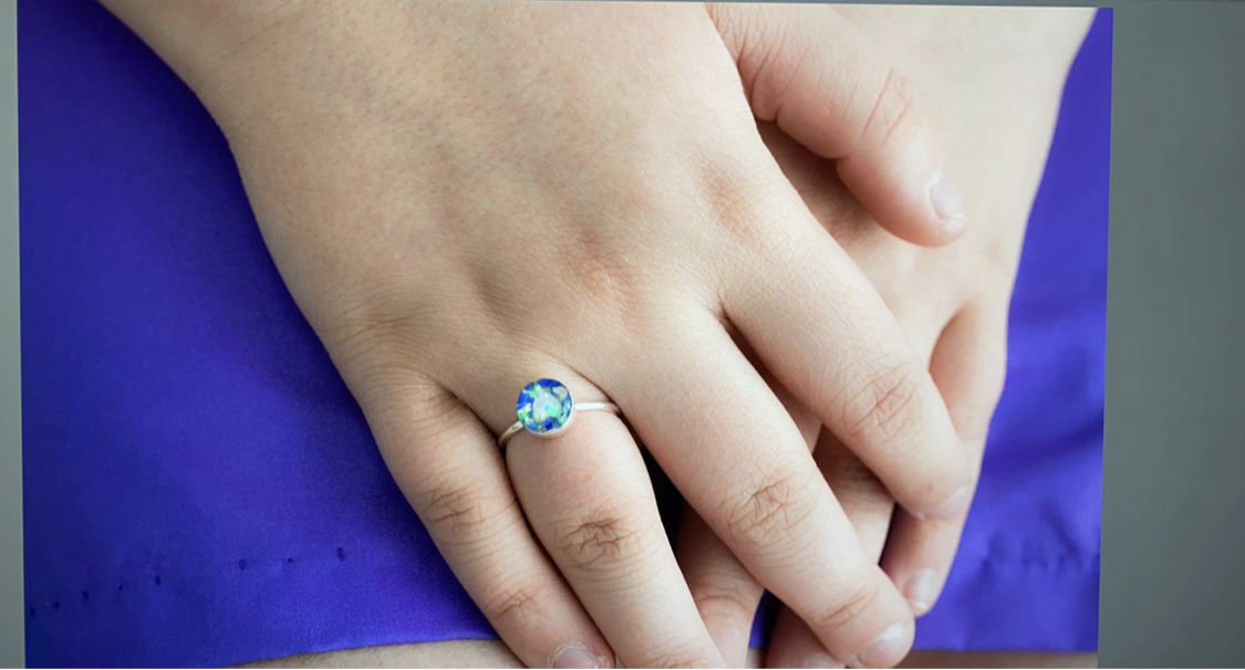 Customer photo review of Opal Heart Ring with Cremation Ashes