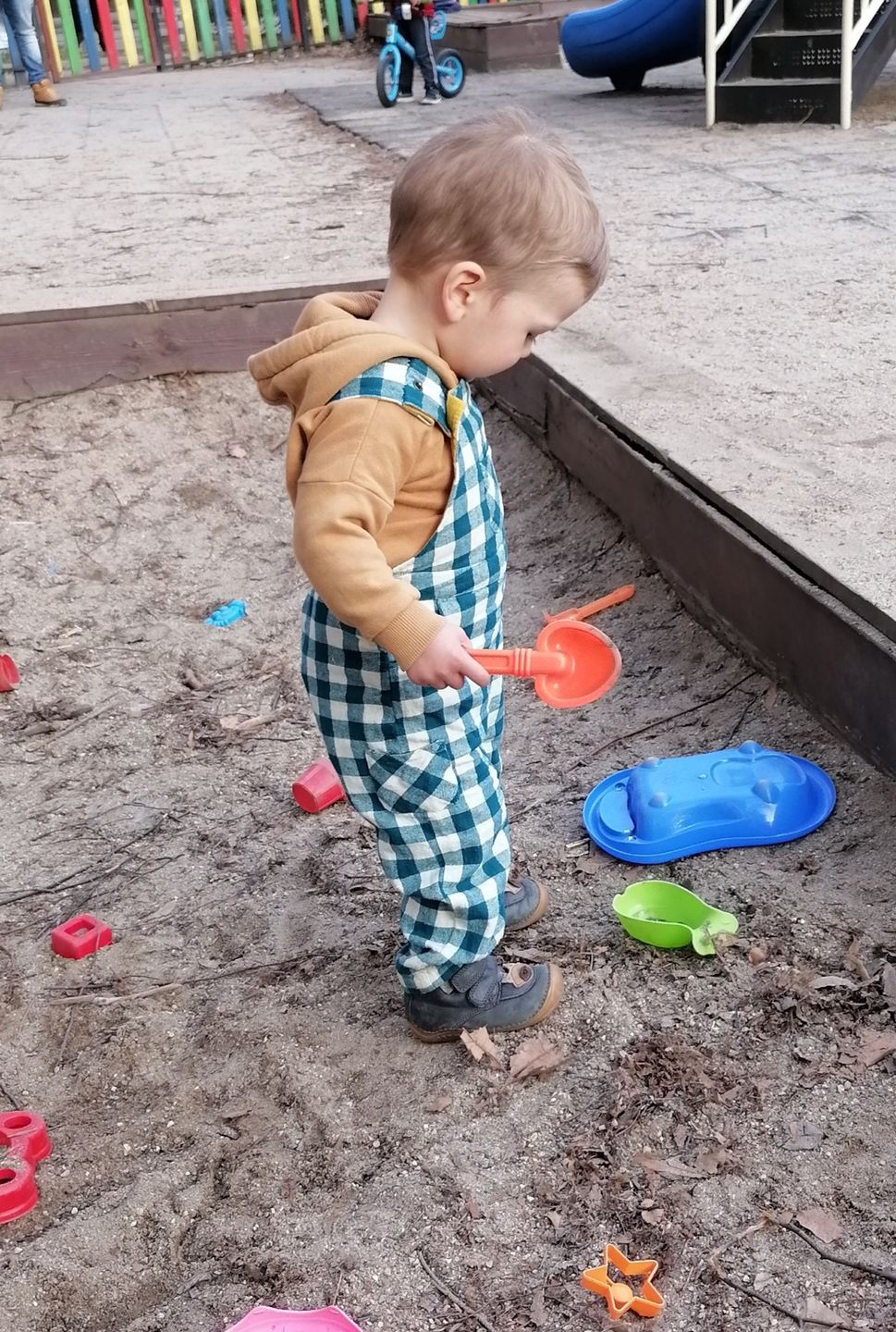Customer photo review of Winter Blue Check Classic Dungarees