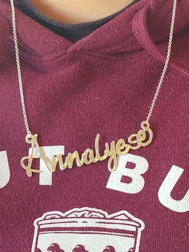 Customer photo review of Large Script  Name Necklace