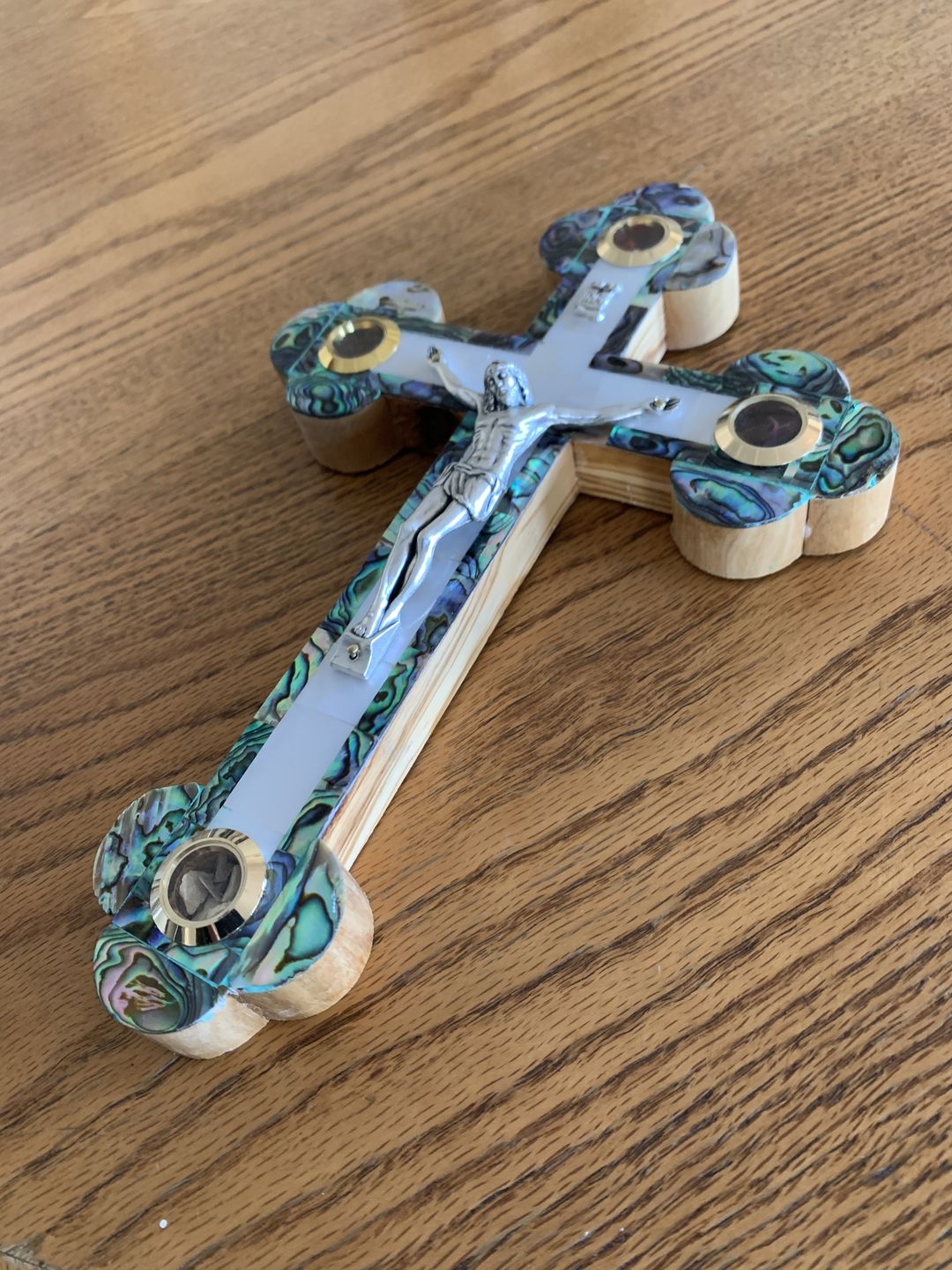 Customer photo review of Olive Wood Crucifix (Fully covered with Mother of Pearl)