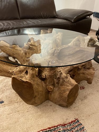 Customer photo review of NAGA Couchtisch Wurzelholz rund Ø 80 -140 cm inklusiv Glasplatte