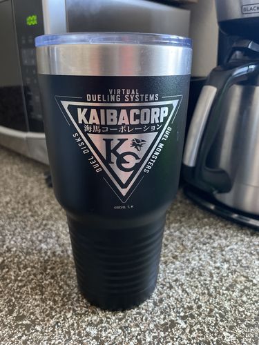 Customer photo review of Kaiba Corp Dueling System - Laser Etched Drinkware