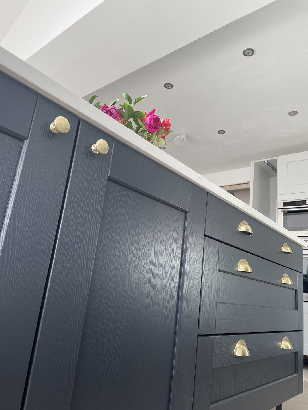 Customer photo review of Monmouth Brushed Satin Brass Handles