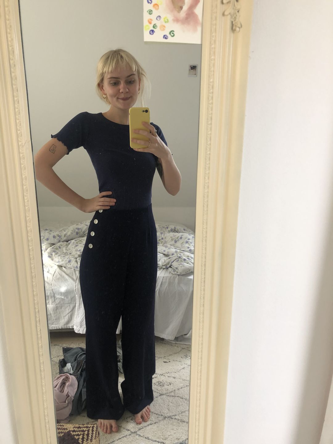 Customer photo review of Højtaljede swing bukser med brede ben i navy blå