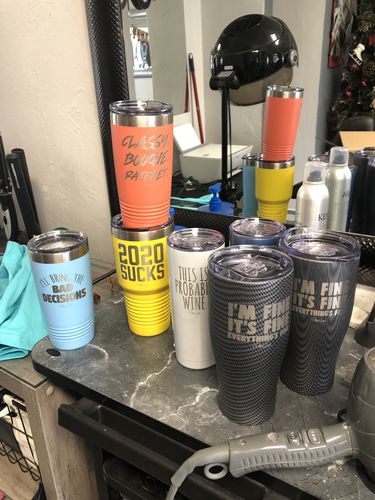 Customer photo review of This Is Probably Wine Laser Etched Tumbler