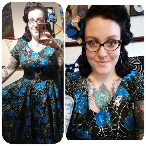 Customer photo review of FINAL SALE - Vanity Fair Dress in Blue Spider Web - Vixen by Micheline Pitt