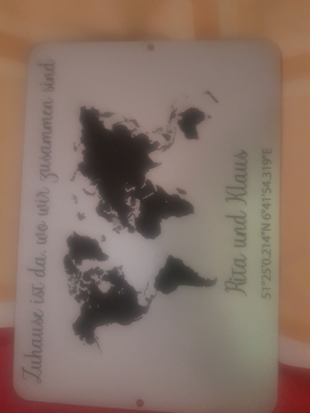 Customer photo review of Geschenk Weltkarte mit Koordinaten - personalisiert