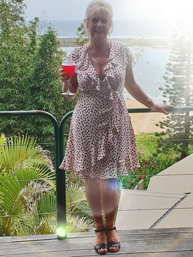 Customer photo review of Natasha Dress White with Red Spot