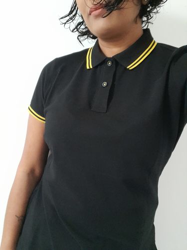 Customer photo review of Womens Tipped Polo Shirt - Black/Yellow