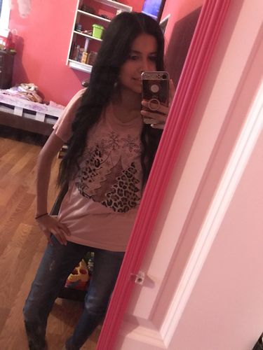 Customer photo review of Glitter and Leopard Holiday Trees Graphic Tee