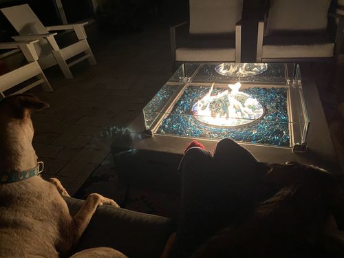 Customer photo review of 42" x 42" Square Outdoor Propane Gas Fire Pit Table in Gray