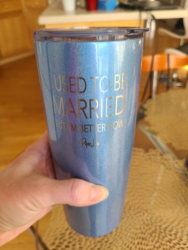 Customer photo review of I Used To Be Married Laser Etched Tumbler