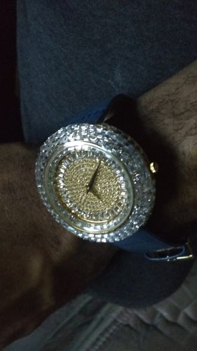Customer photo review of Gold Baguette Ice Orbit Watch Blue Leather