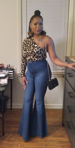 Customer photo review of Leopard Print One Shoulder L/S Bodysuit