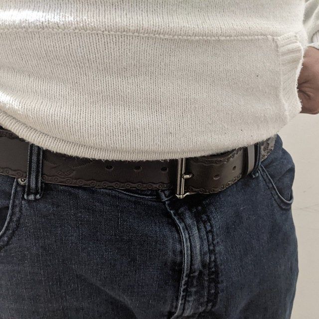 Customer photo review of Brown Eagle Embossed 100% Real Leather Belt Made in Canada